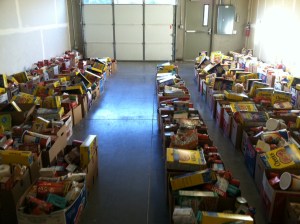 Boxes filled with food for families